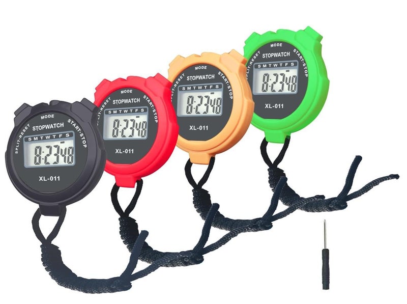 BESTWYA Simple Stopwatch, BESTWYA Large LCD Screen Handheld Count Up Timer with Time Calendar Clock Function (Pack of 4,B) - Image 1